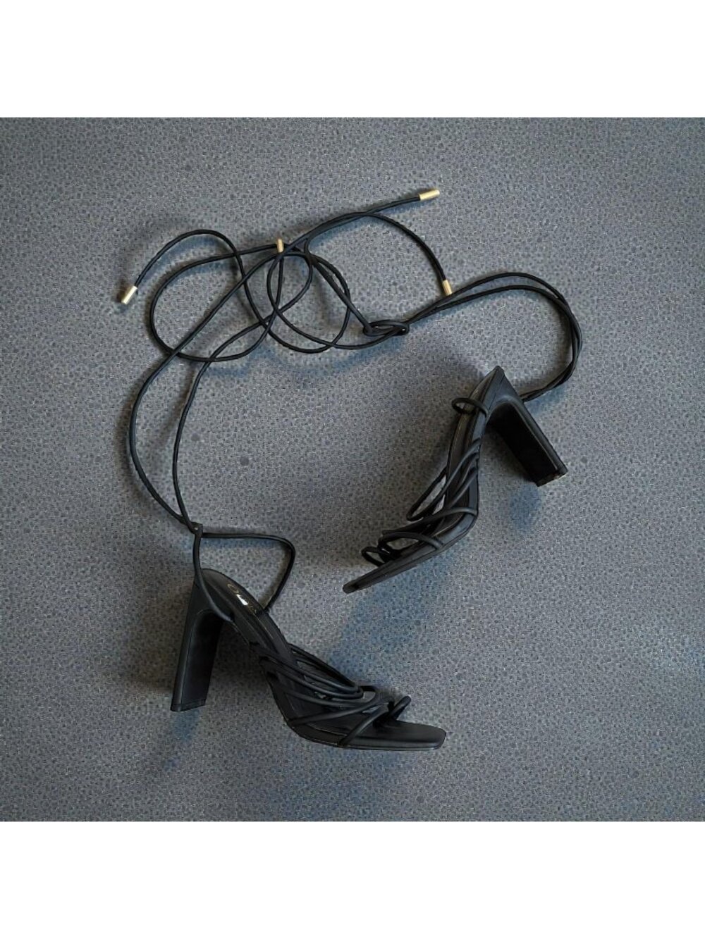 OLIVIA MILLER Black Lace Up Sandals Heels Size 7